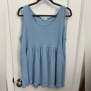 Chic Soul Waffle Knit Blue Babydoll Tanktop